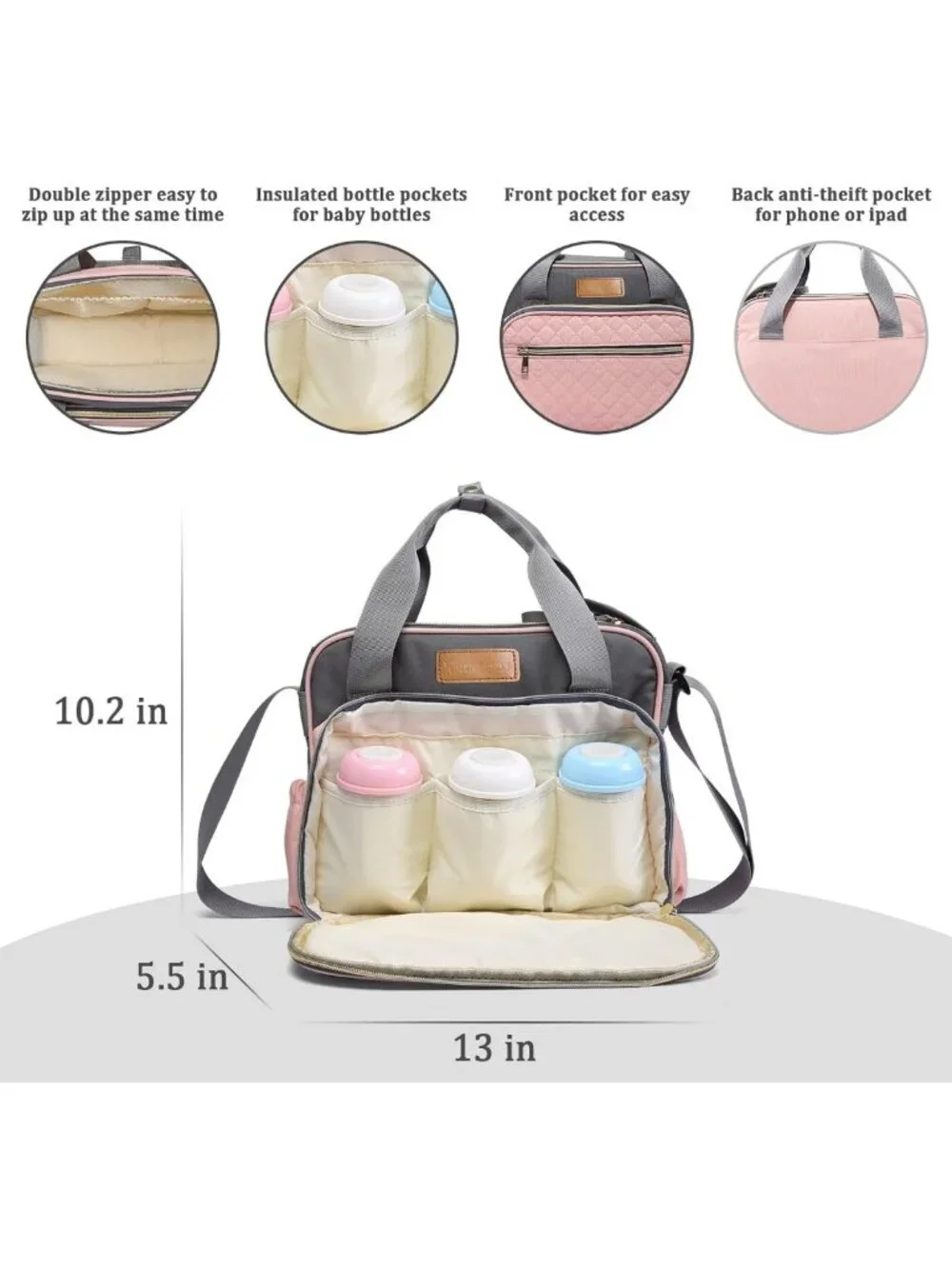 Cute Small Diaper Tote Bag for Girls - Travel Stroller Organizer & Maternity Bag